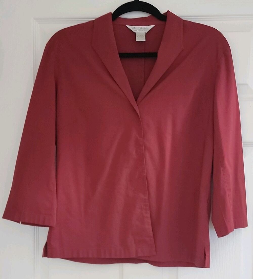 Brooks Brothers Women's Red Solid V-Neck 3/4 Sleeve Pullover Blouse 12